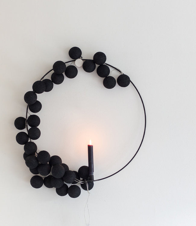 1 Set of 20 LED Black 5cm Cotton Ball Battery Powered String Lights Christmas Gift Home Wedding Party Bedroom Decoration Outdoor Indoor Table Centrepiece | Auzzi Store