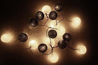 1 Set of 20 LED Black White 5cm Cotton Ball Battery Powered String Lights Xmas Gift Home Wedding Party Bedroom Decoration Outdoor Indoor Table Centrepiece | Auzzi Store