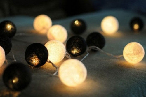 1 Set of 20 LED Black White 5cm Cotton Ball Battery Powered String Lights Xmas Gift Home Wedding Party Bedroom Decoration Outdoor Indoor Table Centrepiece | Auzzi Store