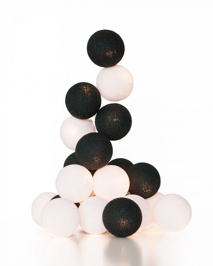 1 Set of 20 LED Black White 5cm Cotton Ball Battery Powered String Lights Xmas Gift Home Wedding Party Bedroom Decoration Outdoor Indoor Table Centrepiece | Auzzi Store