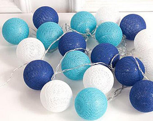 1 Set of 20 LED Blue 5cm Cotton Ball Battery Powered String Lights Christmas Gift Home Wedding Party Boys Bedroom Decoration Indoor Table Centrepiece | Auzzi Store