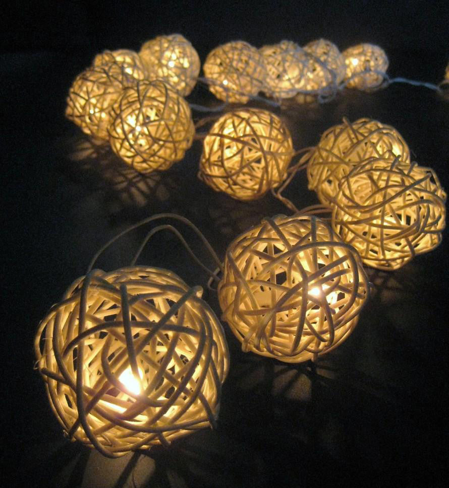 1 Set of 20 LED Cream White 5cm Rattan Cane Ball Battery Powered String Lights Christmas Gift Home Wedding Party Bedroom Decoration Table Centrepiece | Auzzi Store