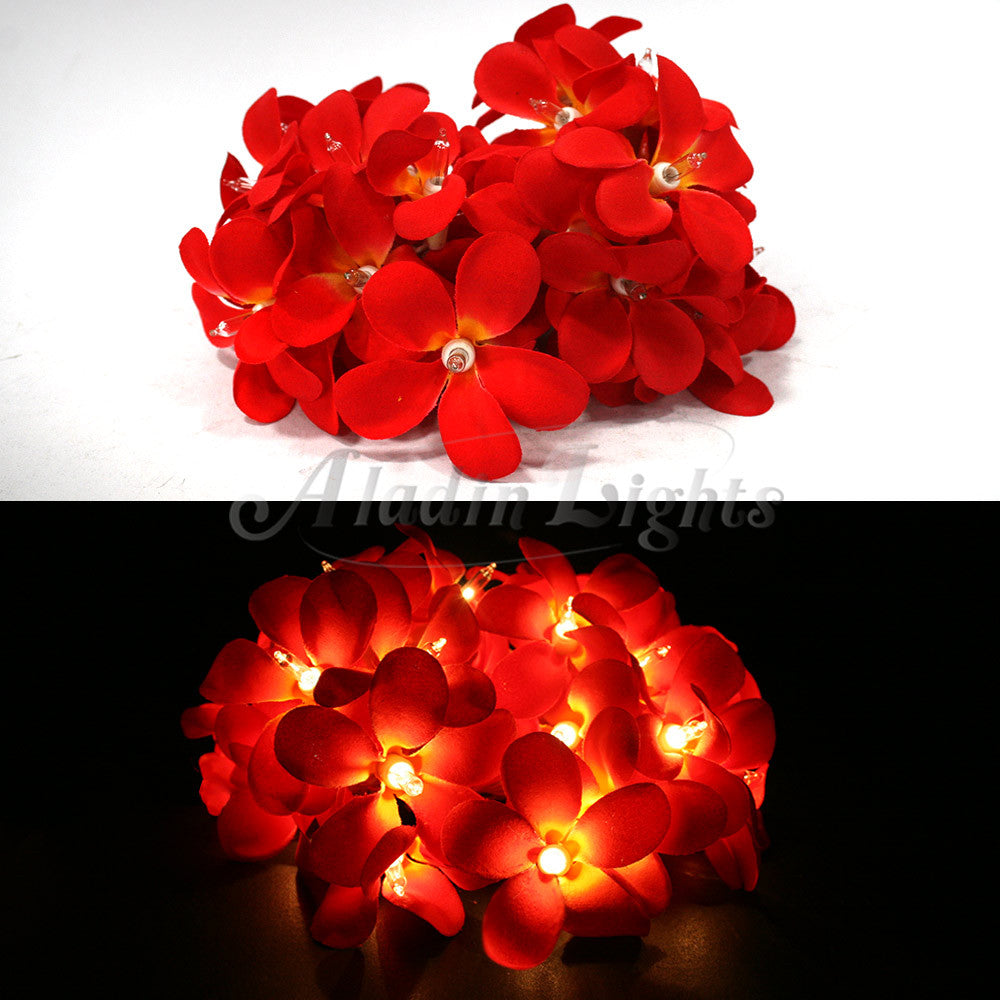 1 Set of 20 LED Deep Red Frangipani Flower Battery String Lights Christmas Gift Home Wedding Party Decoration Outdoor Table Garland Wreath | Auzzi Store