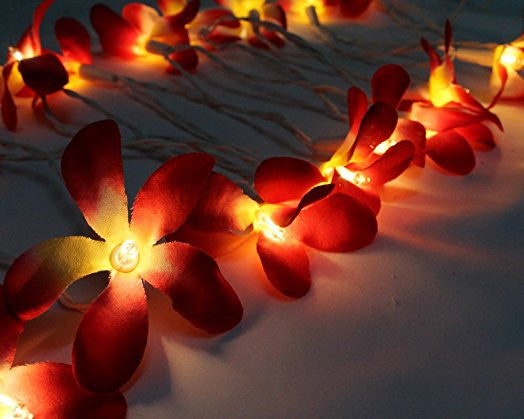 1 Set of 20 LED Deep Red Frangipani Flower Battery String Lights Christmas Gift Home Wedding Party Decoration Outdoor Table Garland Wreath | Auzzi Store