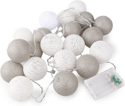 1 Set of 20 LED Grey White 5cm Cotton Ball Battery Powered String Lights Gift Home Wedding Party Bedroom Decoration Outdoor Indoor Table Centrepiece | Auzzi Store