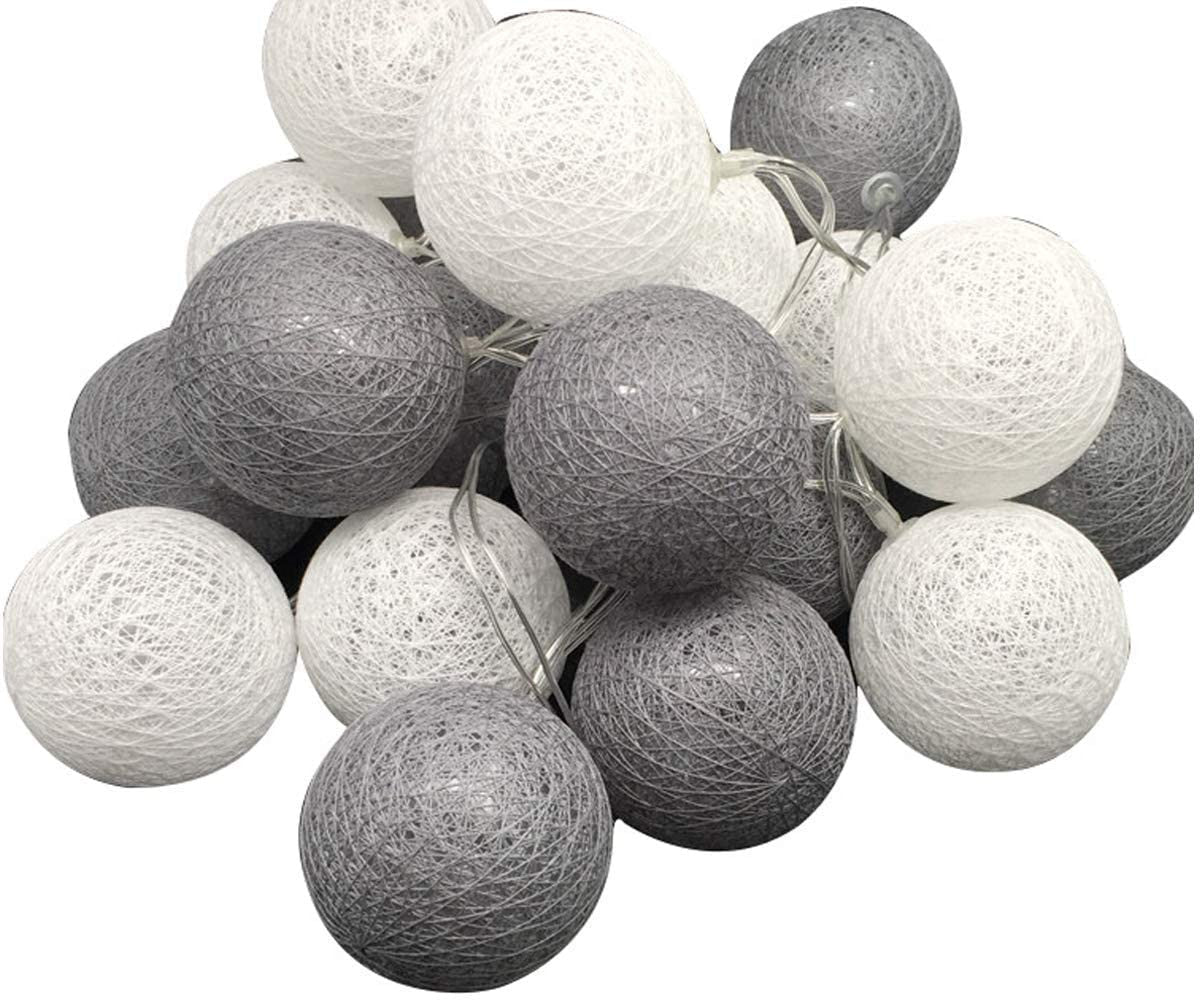 1 Set of 20 LED Grey White 5cm Cotton Ball Battery Powered String Lights Gift Home Wedding Party Bedroom Decoration Outdoor Indoor Table Centrepiece | Auzzi Store