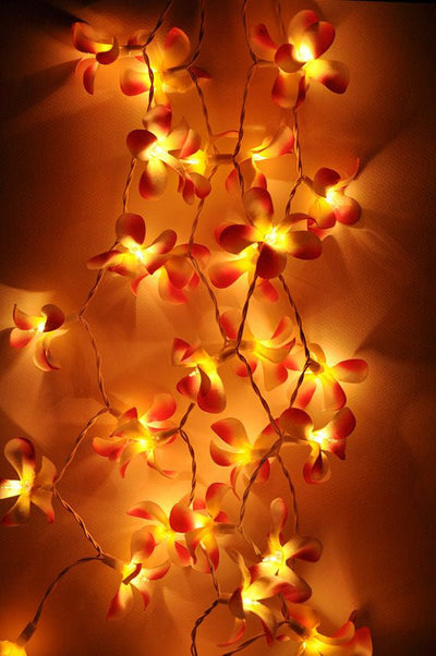 1 Set of 20 LED Orange Frangipani Flower Battery String Lights Christmas Gift Home Wedding Party Decoration Outdoor Table Garland Wreath