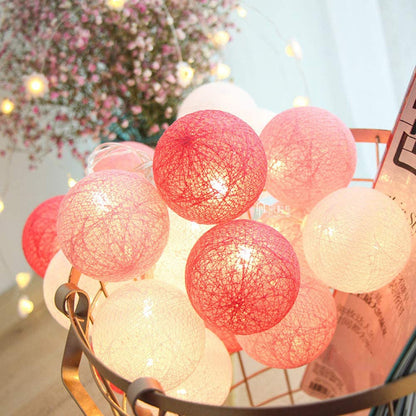 1 Set of 20 LED Pink 5cm Cotton Ball Battery Powered String Lights Christmas Gift Home Wedding Party Girl Bedroom Decoration Outdoor Indoor Table | Auzzi Store