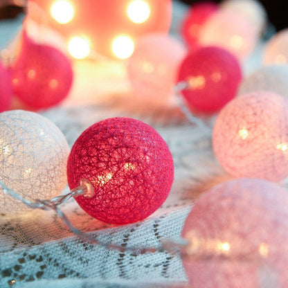 1 Set of 20 LED Pink 5cm Cotton Ball Battery Powered String Lights Christmas Gift Home Wedding Party Girl Bedroom Decoration Outdoor Indoor Table | Auzzi Store