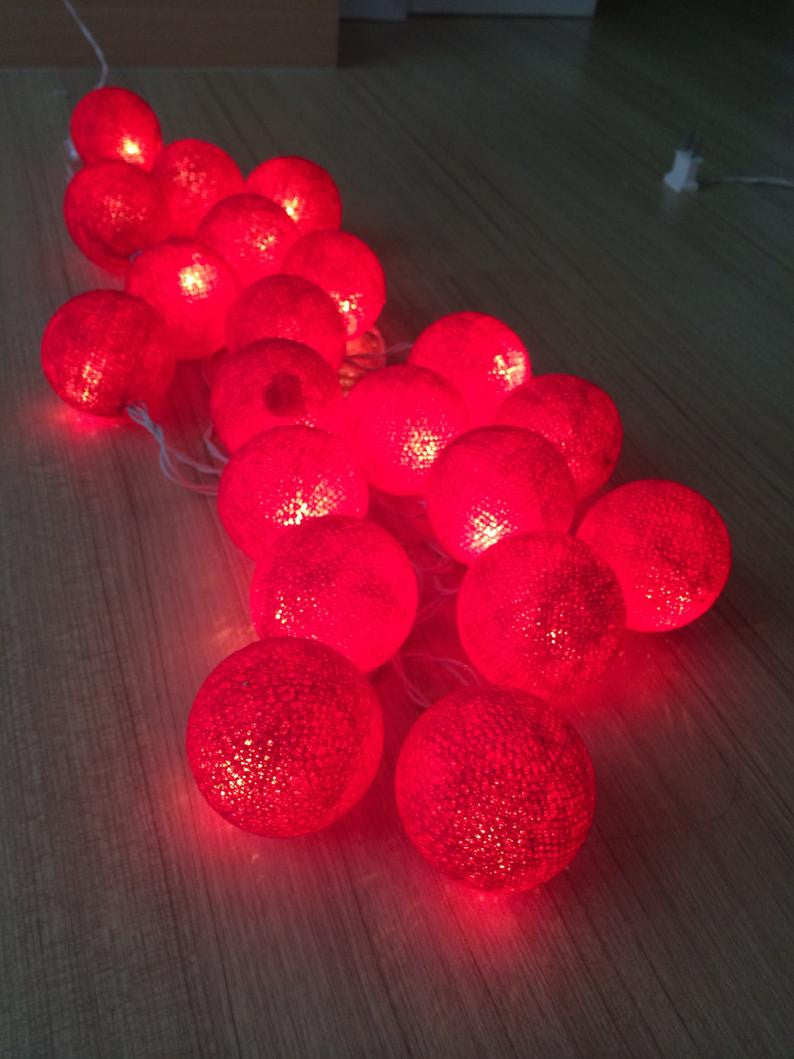 1 Set of 20 LED Red 5cm Cotton Ball Battery Powered String Lights Christmas Gift Home Wedding Party Bedroom Decoration Outdoor Indoor Table Centrepiece | Auzzi Store