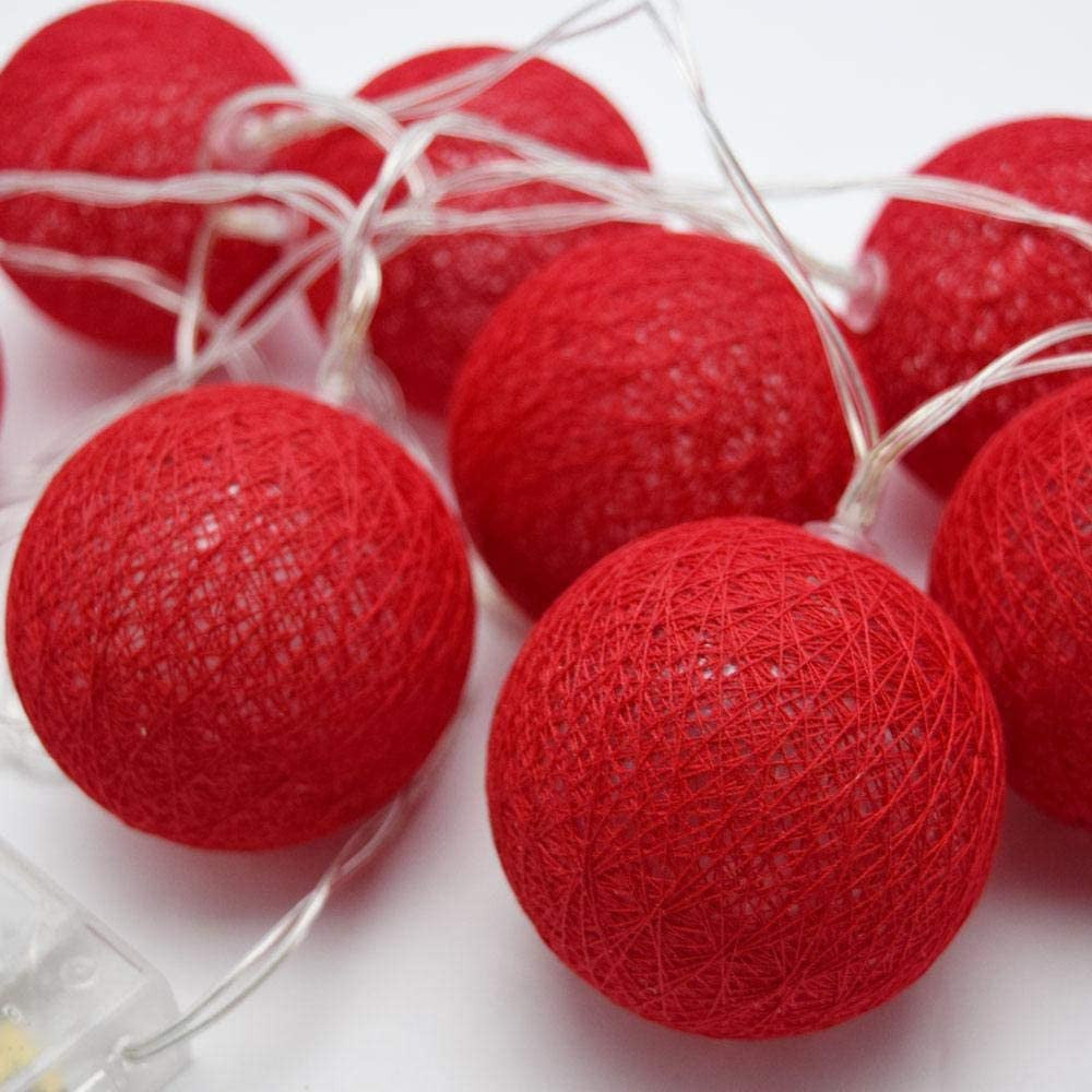 1 Set of 20 LED Red 5cm Cotton Ball Battery Powered String Lights Christmas Gift Home Wedding Party Bedroom Decoration Outdoor Indoor Table Centrepiece | Auzzi Store