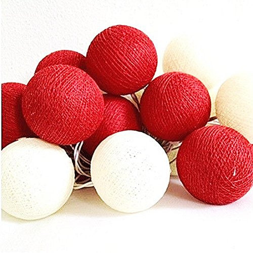 1 Set of 20 LED Red White 5cm Cotton Ball Battery String Lights Christmas Gift Home Wedding Party Bedroom Decoration Outdoor Indoor Table Centrepiece | Auzzi Store