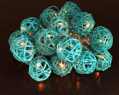 1 Set of 20 LED Turquoise 5cm Rattan Cane Ball Battery Powered String Lights Christmas Gift Home Wedding Party Bedroom Decoration Table Centrepiece | Auzzi Store