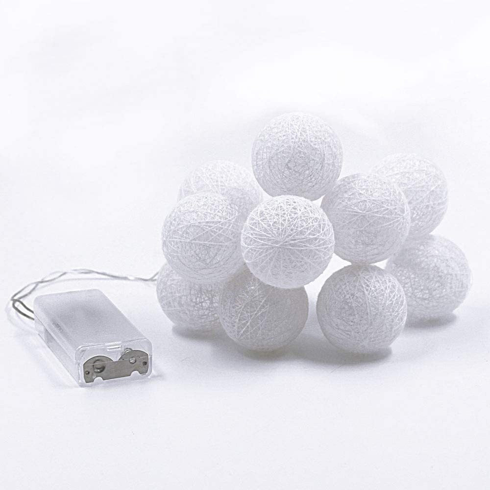 1 Set of 20 LED White 5cm Cotton Ball Battery Powered String Lights Christmas Gift Home Wedding Party Bedroom Decoration Outdoor Indoor Table Centrepiece | Auzzi Store