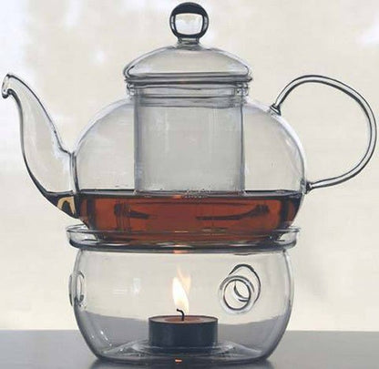 1 Set of Gongfu Chinese Ceremony Tea Set - 6 Glass cups with Infuser and Tealight Candle Pot Warmer | Auzzi Store