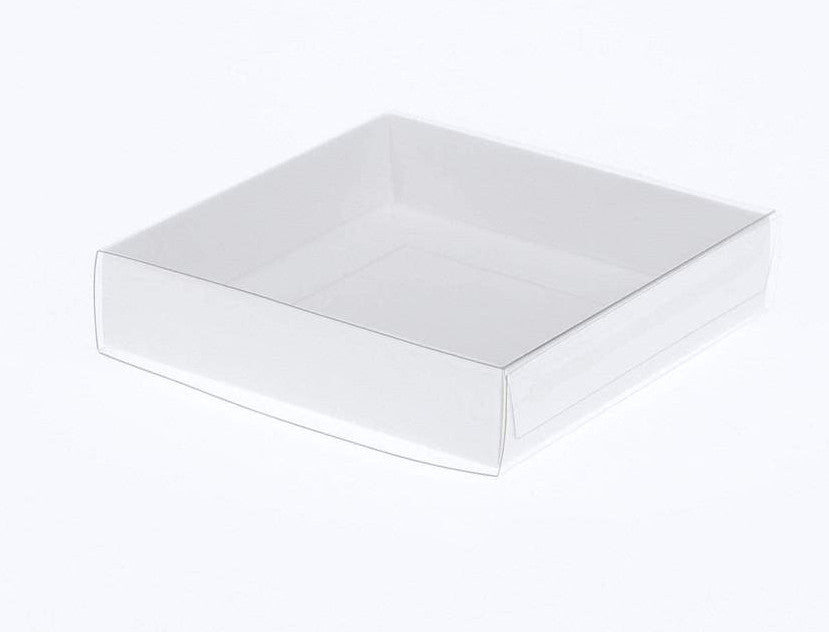 10-Pack 10cm Square Invitation Coaster Favor Gift Box - 2cm Deep - White Card with Clear Slide-On PVC Lid | Auzzi Store