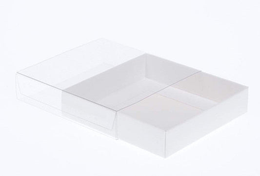 10-Pack 10cm Square Invitation Coaster Favor Gift Box - 4cm Deep - White Card with Clear Slide-On PVC Lid | Auzzi Store