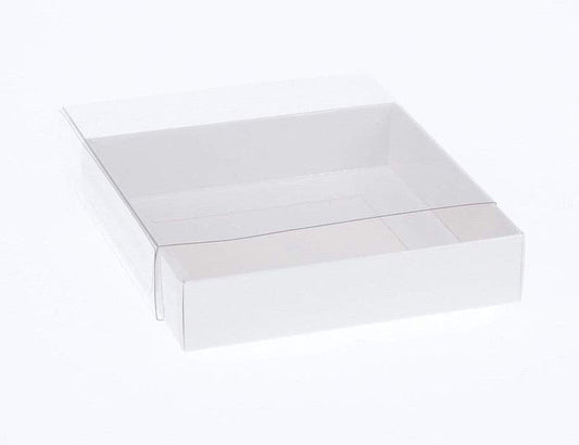 10-Pack 15cm Square Invitation Coaster Favor Gift Box - 4cm Deep - White Card with Clear Slide-On PVC Lid | Auzzi Store