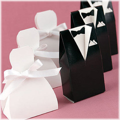10 Pack of 5 Bride Gown and 5 Groom Tux Wedding Bridal Bomboniere Favor Candy Choc Almond Box - NW | Auzzi Store