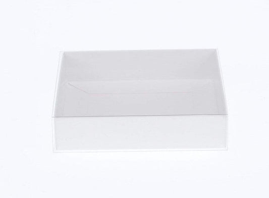 10 Pack of 8cm Square Wedding Invitation Coaster Favor Function product Presentation Cookie Biscuit Patisserie Gift Box - 2cm deep - White Card with Clear Slide On PVC Lid | Auzzi Store