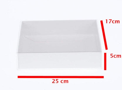 10 Pack of White Card Box - Clear Slide On Lid - 17 x 25 x 5cm -  Large Beauty Product Gift Giving Hamper Tray Merch Fashion Cake Sweets Xmas | Auzzi Store