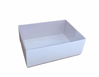 10 Pack of White Card Box - Clear Slide On Lid - 25 x 25 x 6cm - Large Beauty Product Gift Giving Hamper Tray Merch Fashion Cake Sweets Xmas | Auzzi Store