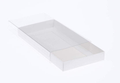 10 Pack of White Card Box - Clear Slide On Lid - 30 x 20 x 8cm -  Large Beauty Product Gift Giving Hamper Tray Merch Fashion Cake Sweets Xmas | Auzzi Store