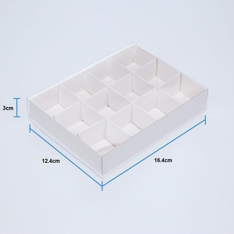 10 Pack of White Card Chocolate Sweet Soap Product Reatail Gift Box - 12 bay 4x4x3cm Compartments  - Clear Slide On Lid - 16x12x3cm | Auzzi Store