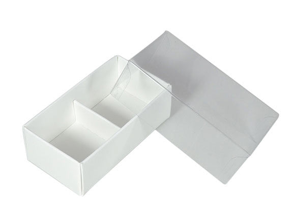 10 Pack of White Card Chocolate Sweet Soap Product Reatail Gift Box - 2 Bay Compartments - Clear Slide On Lid - 8x4x3cm | Auzzi Store