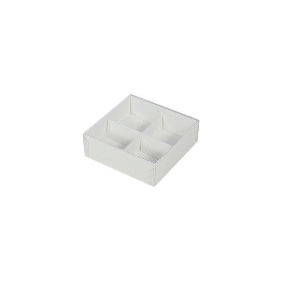 10 Pack of White Card Chocolate Sweet Soap Product Reatail Gift Box - 4 Bay Compartments - Clear Slide On Lid - 8x8x3cm | Auzzi Store