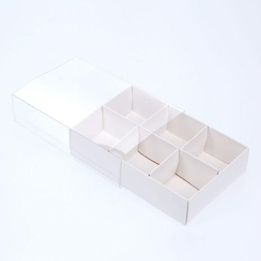 10 Pack of White Card Chocolate Sweet Soap Product Reatail Gift Box - 6 Bay Compartments - Clear Slide On Lid - 12x8x3cm | Auzzi Store