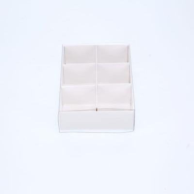 10 Pack of White Card Chocolate Sweet Soap Product Reatail Gift Box - 6 Bay Compartments - Clear Slide On Lid - 12x8x3cm