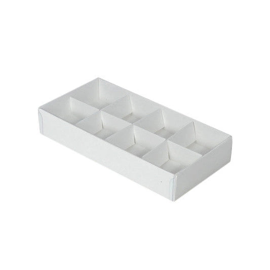 10 Pack of White Card Chocolate Sweet Soap Product Reatail Gift Box - 8 bay 3cm Compartments - Clear Slide On Lid - 16x8x3cm | Auzzi Store