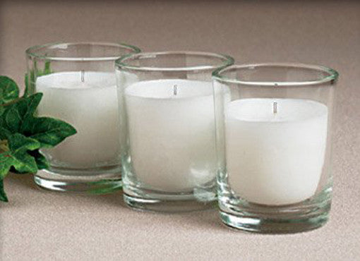 10 White Wax Clear Glass Holder Votive Candle - Wedding Event Centrepiece Table Decoration | Auzzi Store