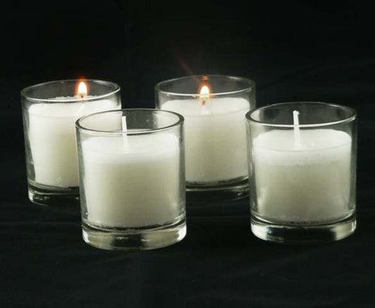 10 White Wax Clear Glass Holder Votive Candle - Wedding Event Centrepiece Table Decoration | Auzzi Store