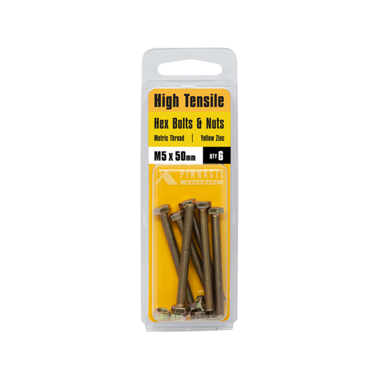 Pinnacle Hi Tensile Bolt and Nut - 5 x 50mm - Yellow Zinc - 6 Pack – view 2 - Auzzistore