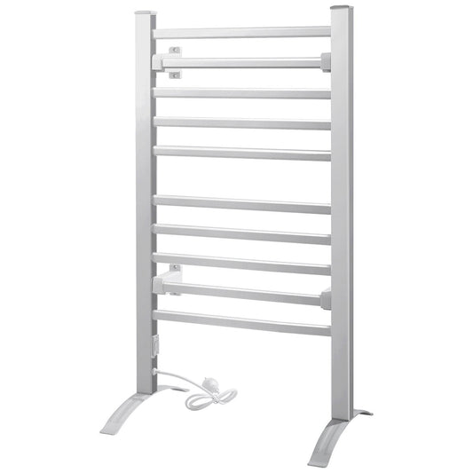 Devanti TW-C-FW-10-ALUM Electric Heated Towel Rail with 10 Rungs Aluminium Silver