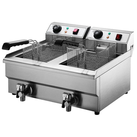 Devanti Electric Commercial Chip Cooker Deep Fryer Twin Frying Basket Countertop 20L CDF-DR20-DOUBLE-SI - Auzzistore