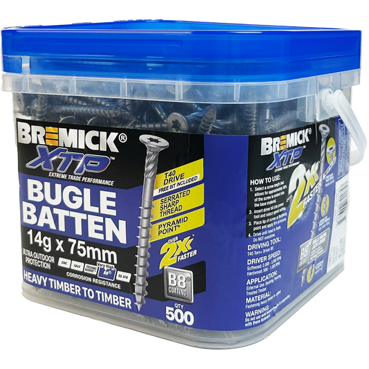 Bremick XTP Bugle Batten 14g x 75mm T40 B8 - 500 Pack - Fast Installation - Auzzistore