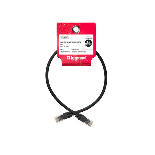 Legrand Cat6 RJ45 UTP Patch Lead - 0.5m - Black - High-Speed Connectivity