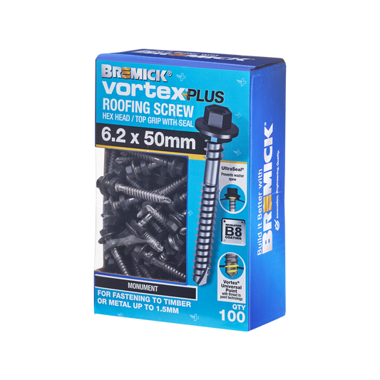 Bremick Vortex Plus Roofing Screw - 6.2 x 50mm - 100 Pack - Watertight - Auzzistore