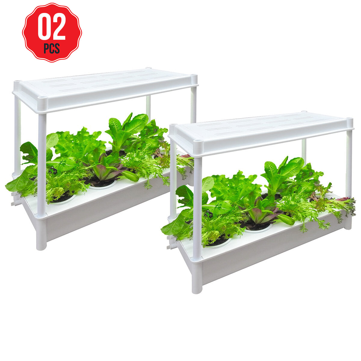 Greenlife 2 x Twin LED Self Watering Salad Grower With 8 Pots White 56 x 29 x 405 cm