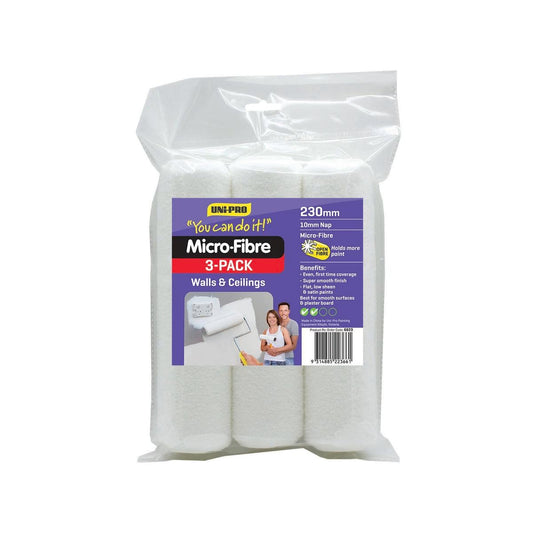Uni Pro Microfibre Paint Roller Cover 230mm 10mm Nap 3 Pack - Auzzistore