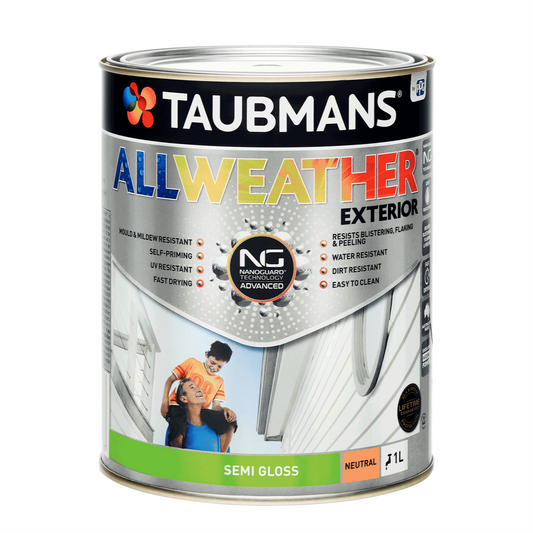 Taubmans 1L Neutral Semi Gloss All Weather Exterior Paint - Mould Resistant - UV Protection - Auzzistore