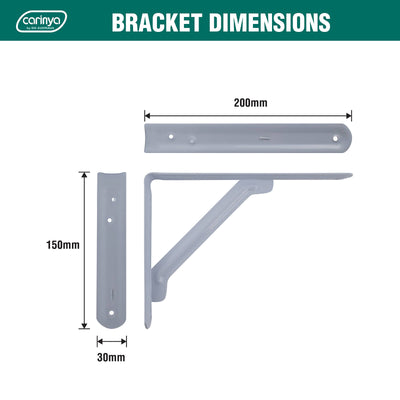 Carinya Light Stayed Bracket 200x150mm White Steel 100kg Capacity