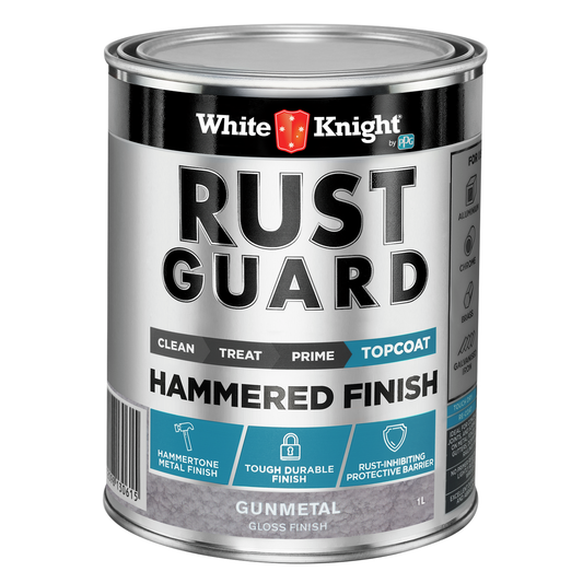 White Knight Rust Guard 1L Gunmetal Gloss Hammered Finish Paint - Rust Protection - Easy Application - Auzzistore