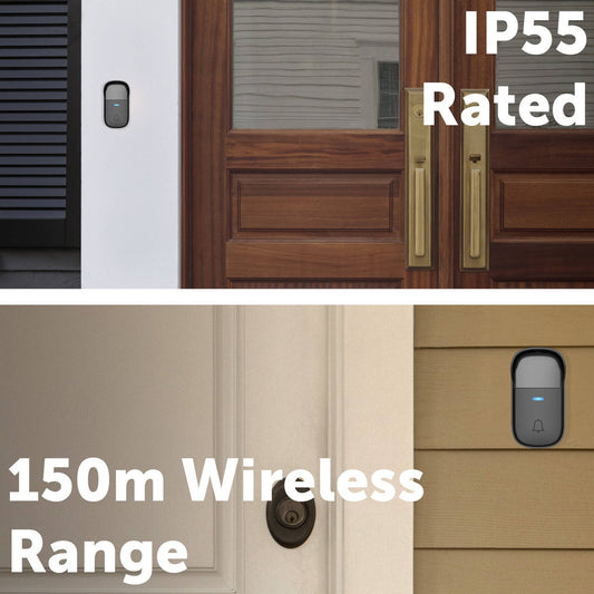 Arlec Plug in Door Chime - 150m Wireless Kinetic Push Button - Black - Battery-Free - Weatherproof – view 2 - Auzzistore