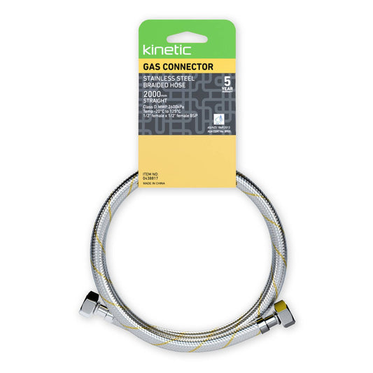 Kinetic 2000mm Stainless Steel Flexible Braided Gas Connector - Durable - AGA Approved – view 2