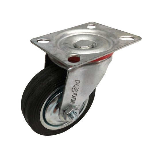 Move It 75mm Black Rubber Swivel Plate Castor 50kg Load Capacity - Auzzistore