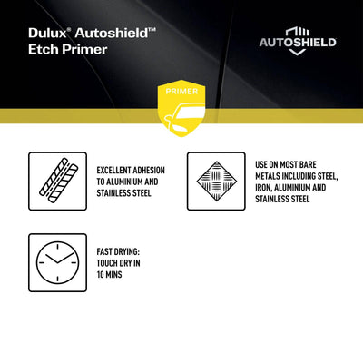 Dulux Autoshield Spray Paint 340g Grey Etch Primer - Metal Adhesion, Corrosion Resistance